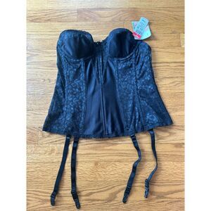 NWT NOS Vintage Black Corset Lace Up Sheer Whimisigoth Dark Fairy 36A Push Up